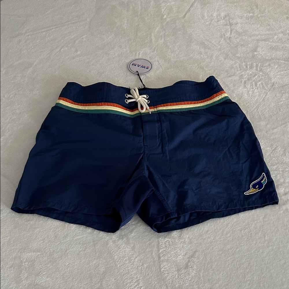 SWAM Woodpecker Navy Swim Shorts with Stripe